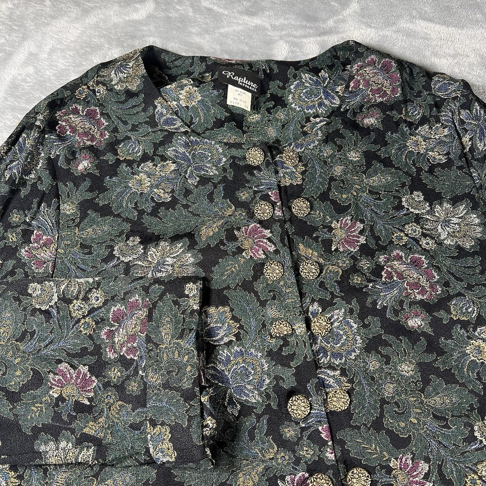 Rapture Apparel Shirt Women's 16 Floral Gold Button Made USA Acetate 62% Rayon %